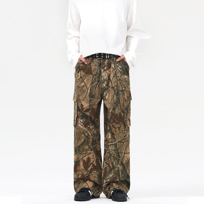 Mens Trendy Baggy Camo Jeans American Retro Streetwear Loose Fit Outdoor Casual Pants Urban Fashion Branch Design New Look