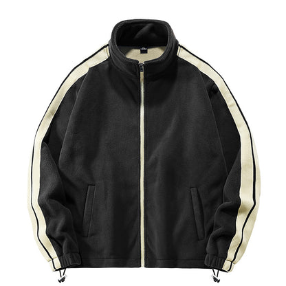 2025 Men's Thermal Fleece Jacket - Windproof Heavyweight Coat with Stand Collar & Color Block Design for Hiking/Camping