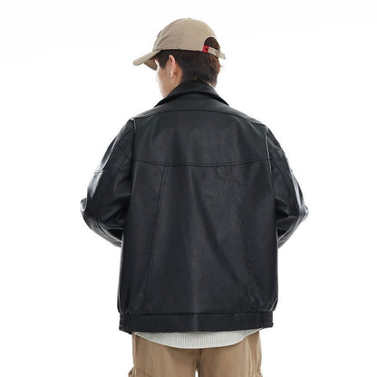 Unisex Vintage PU Leather Biker Jacket - Waterproof Streetwear Coat with RFID Pockets