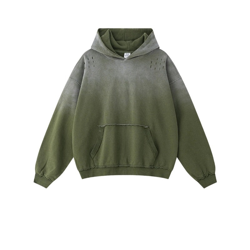 2025 Trendy American Streetwear Oversized Gradient Tie-Dye Washed Distressed Hoodie for Men - Unique Vibe