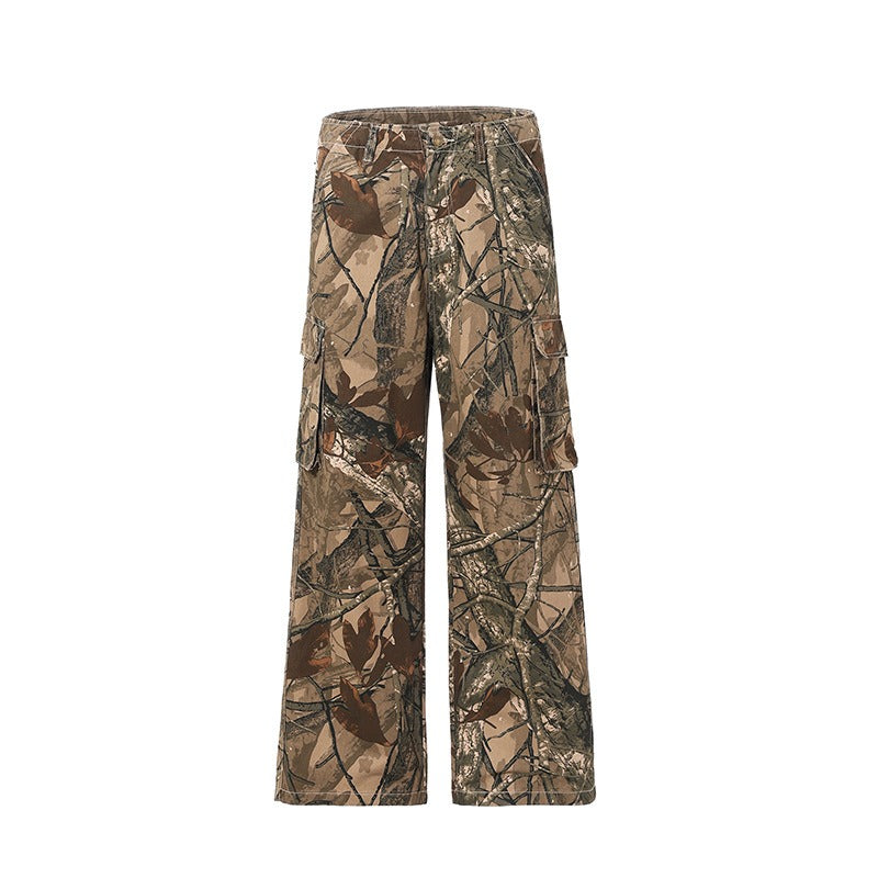Mens Trendy Baggy Camo Jeans American Retro Streetwear Loose Fit Outdoor Casual Pants Urban Fashion Branch Design New Look
