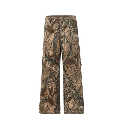 Mens Trendy Baggy Camo Jeans American Retro Streetwear Loose Fit Outdoor Casual Pants Urban Fashion Branch Design New Look