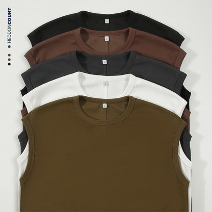 Men's 220gsm Heavyweight Pique Tank Top - Oversized Japanese Retro Streetwear, Breathable Cotton Unisex Design for Urban Fashion & Gym