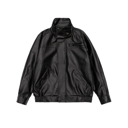 Unisex Vintage PU Leather Biker Jacket - Waterproof Streetwear Coat with RFID Pockets