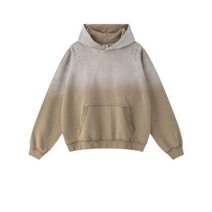2025 Trendy American Streetwear Oversized Gradient Tie-Dye Washed Distressed Hoodie for Men - Unique Vibe