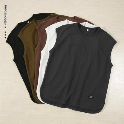 Men's 220gsm Heavyweight Pique Tank Top - Oversized Japanese Retro Streetwear, Breathable Cotton Unisex Design for Urban Fashion & Gym