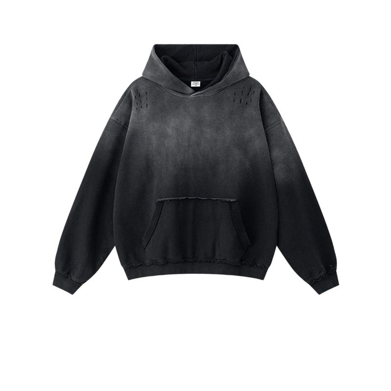 2025 Trendy American Streetwear Oversized Gradient Tie-Dye Washed Distressed Hoodie for Men - Unique Vibe