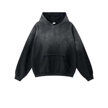 2025 Trendy American Streetwear Oversized Gradient Tie-Dye Washed Distressed Hoodie for Men - Unique Vibe