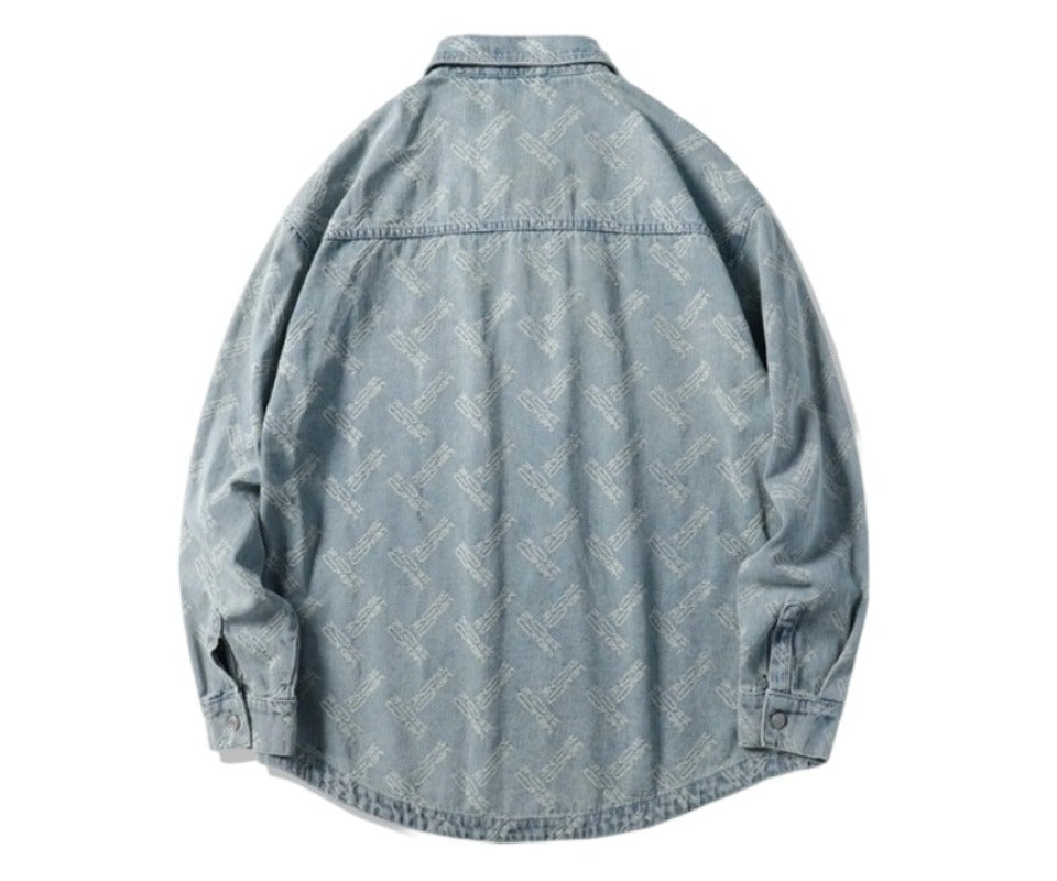 Men's Vintage Floral Embroidery Denim Jacket - Distressed Retro Loose Fit Designer Coat with Buckle Details [2025 New Arrival]