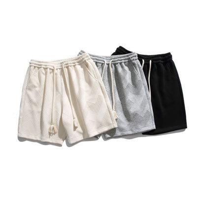 Japanese-Style Heavyweight Cotton Jacquard Drawstring Shorts - Men's Relaxed Casual Summer Shorts with Tassel Detail