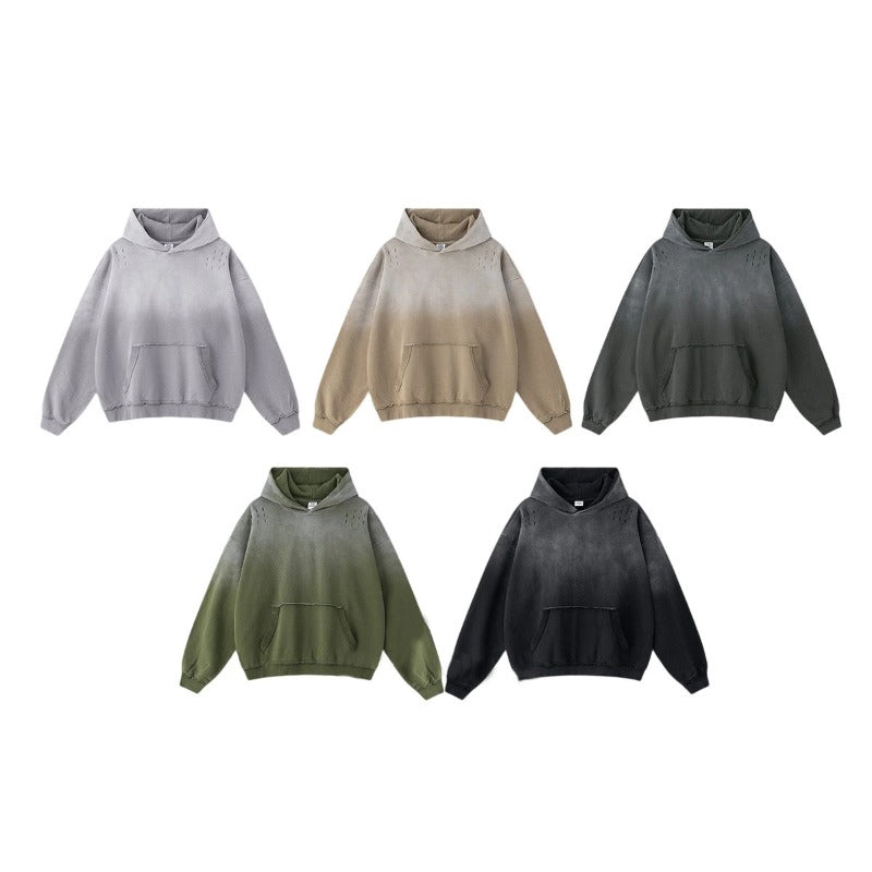 2025 Trendy American Streetwear Oversized Gradient Tie-Dye Washed Distressed Hoodie for Men - Unique Vibe