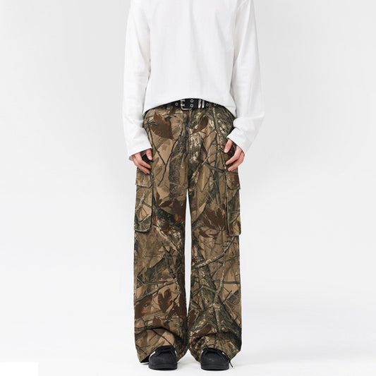 Mens Trendy Baggy Camo Jeans American Retro Streetwear Loose Fit Outdoor Casual Pants Urban Fashion Branch Design New Look