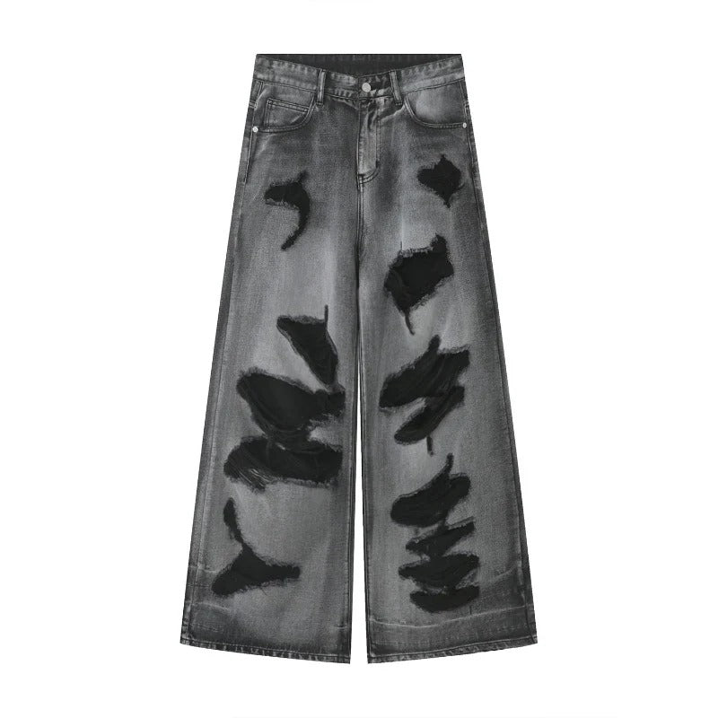 Distressed Ripped Wide Leg Jeans Men 2025 New | High Street Oversized Drag Hem | Luxury Craftsmanship