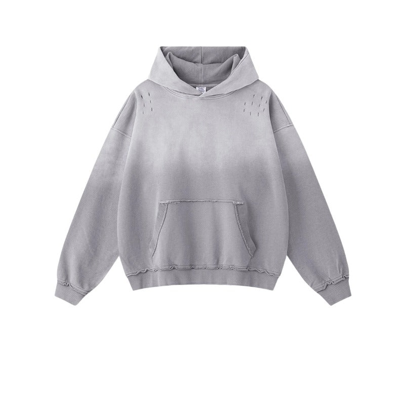 2025 Trendy American Streetwear Oversized Gradient Tie-Dye Washed Distressed Hoodie for Men - Unique Vibe