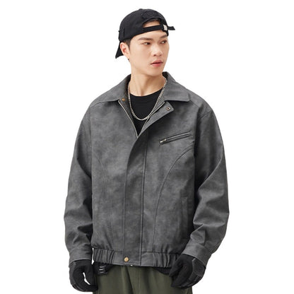 Premium Men's Retro PU Suede Bomber Jacket - Distressed Utility Coat, Spring/Autumn 2025