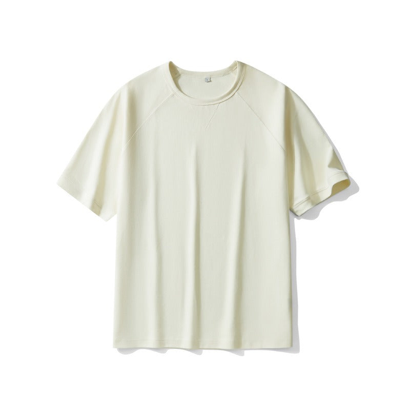 Men's Japanese-Inspired Streetwear Tee | Loose-Fit Raglan Sleeve, Double-Sided Twill Cotton, Khaki | Urban Essentials for US/UK/AU
