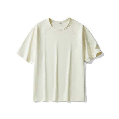 Men's Japanese-Inspired Streetwear Tee | Loose-Fit Raglan Sleeve, Double-Sided Twill Cotton, Khaki | Urban Essentials for US/UK/AU