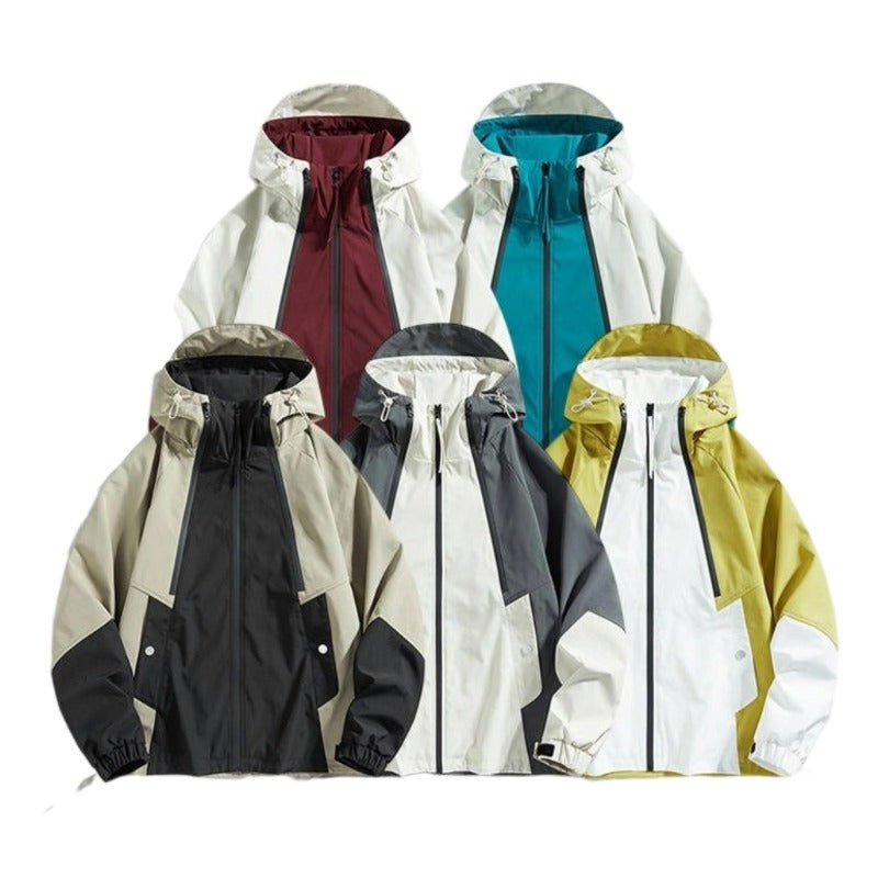Outdoor Jacket - Waterproof Windproof Lightweight Hiking Coat with Color-Block Design & Multi-Pocket