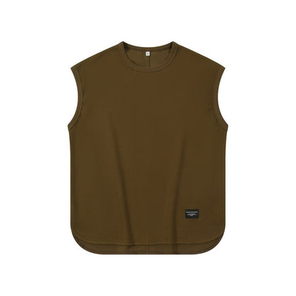 Men's 220gsm Heavyweight Pique Tank Top - Oversized Japanese Retro Streetwear, Breathable Cotton Unisex Design for Urban Fashion & Gym